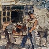 Ancien Tableau Eglise de Chapaize (Saône-et-Loire) Maréchal ferrant HSP signé