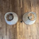 Set of two vintage table lamps with fabric shades