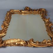 Mirror circa 1800, carved and gilded wooden frame, rocaille decoration, 54x39 cm, C227