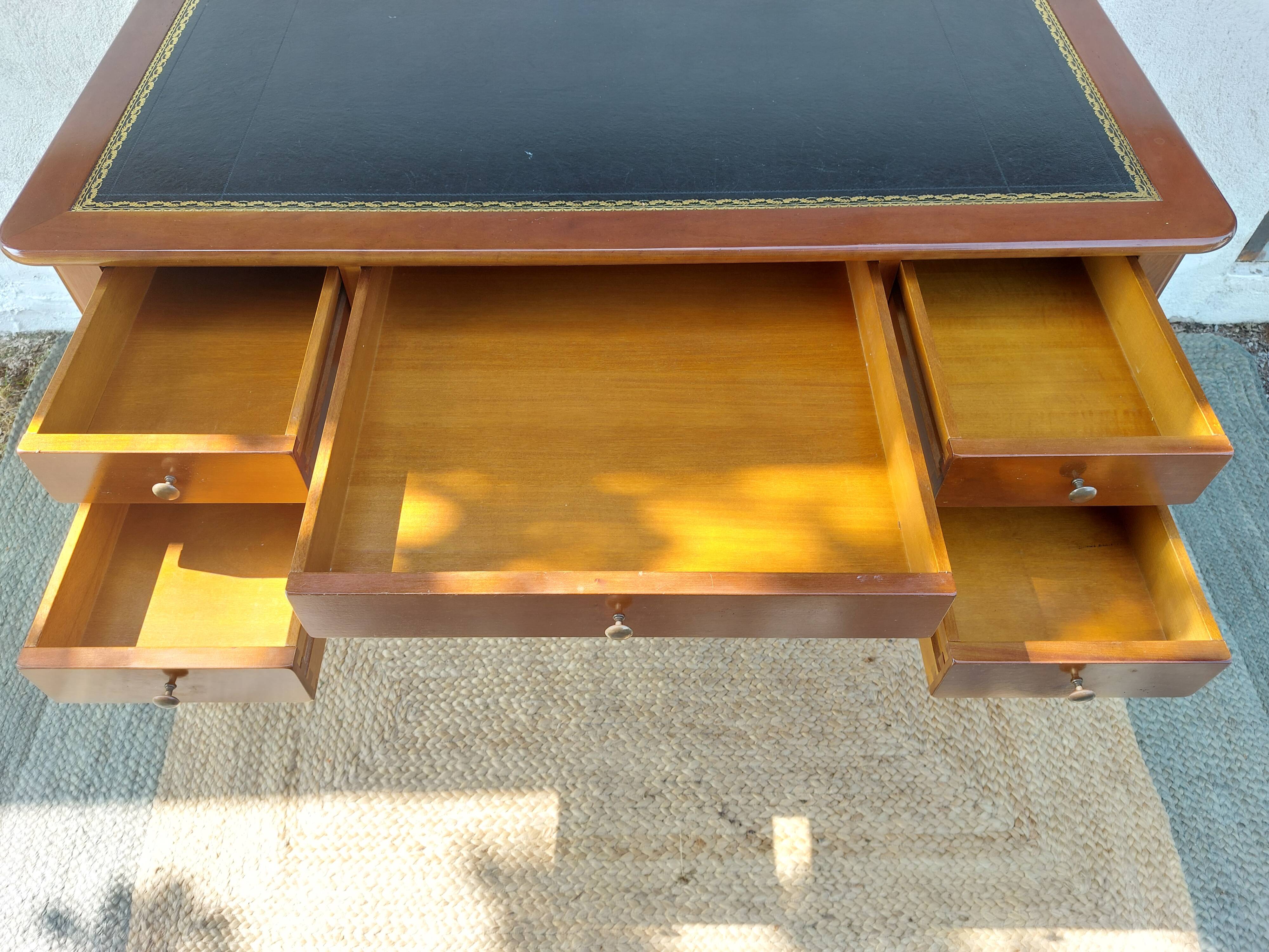 Desk, black leather top