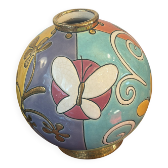 Rare Boule Vase Emaux de Longwy - Signed Nicolas De Wael