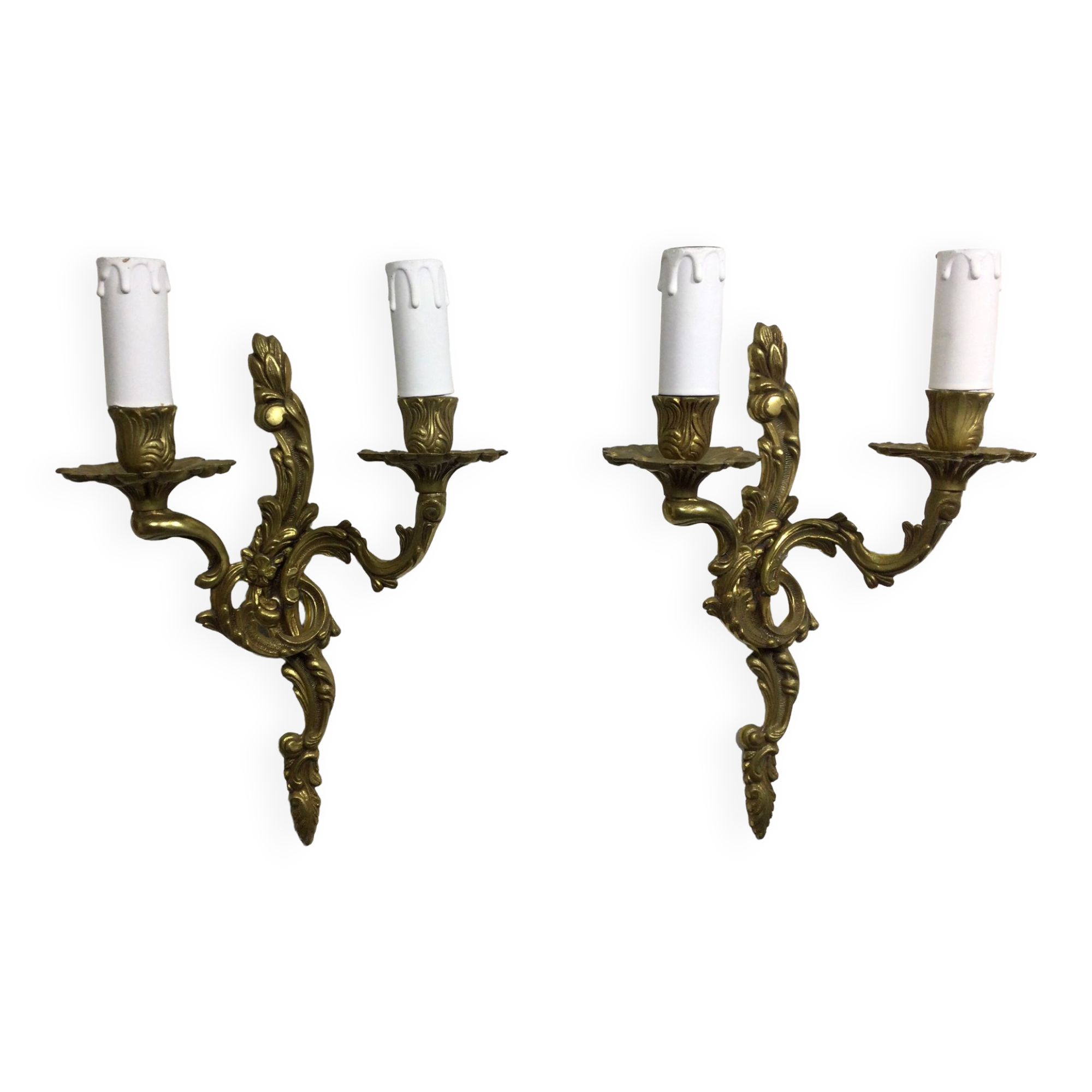 Pair of sconces bronze 2 lights louis xv style