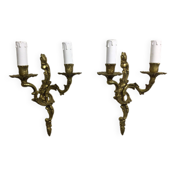 Pair of sconces bronze 2 lights louis xv style