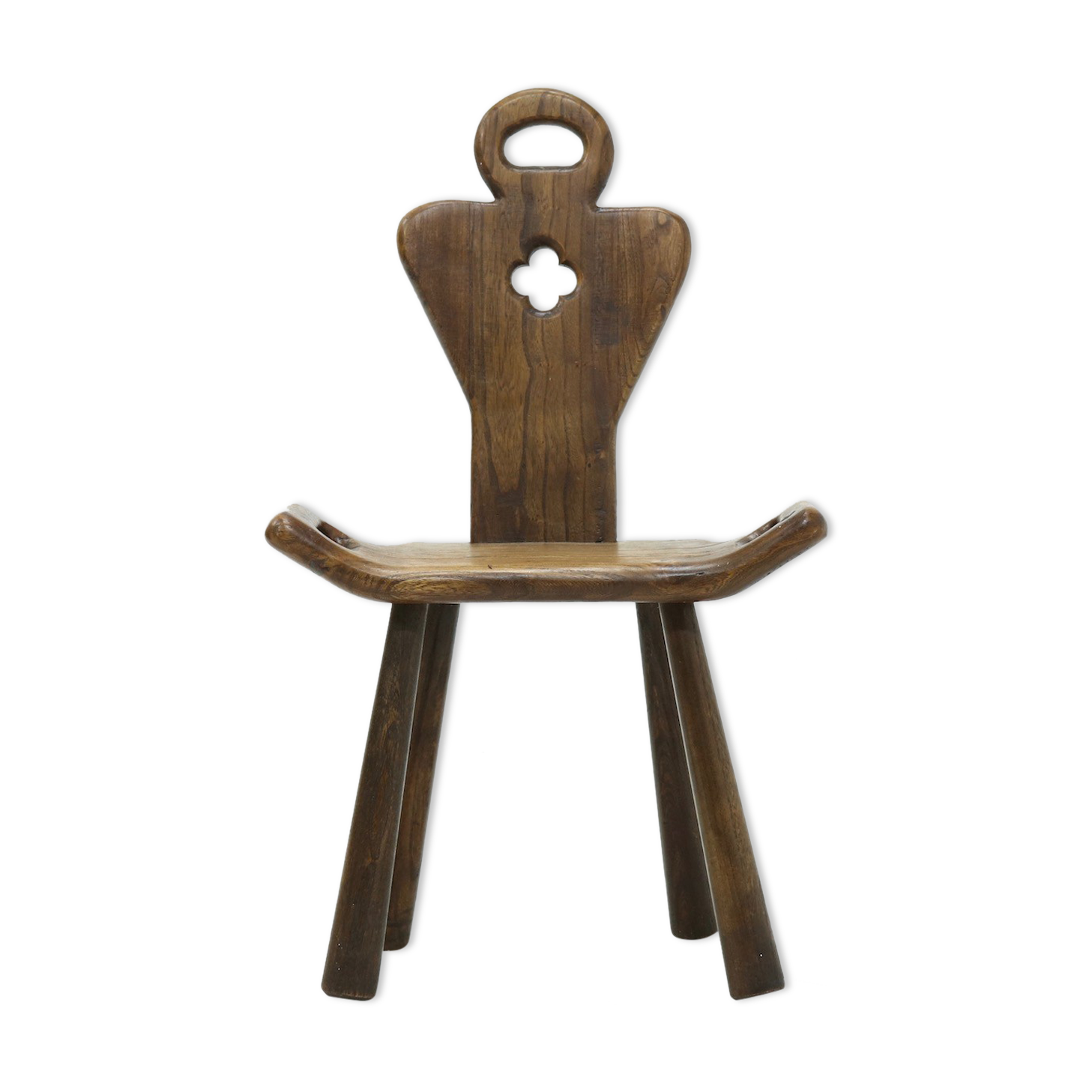 Brutalist Spanish Side Chair Stool in Solid Oak, 1960s