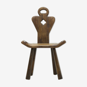Brutalist Spanish Side Chair Stool in Solid Oak, 1960s