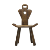 Brutalist Spanish Side Chair Stool in Solid Oak, 1960s