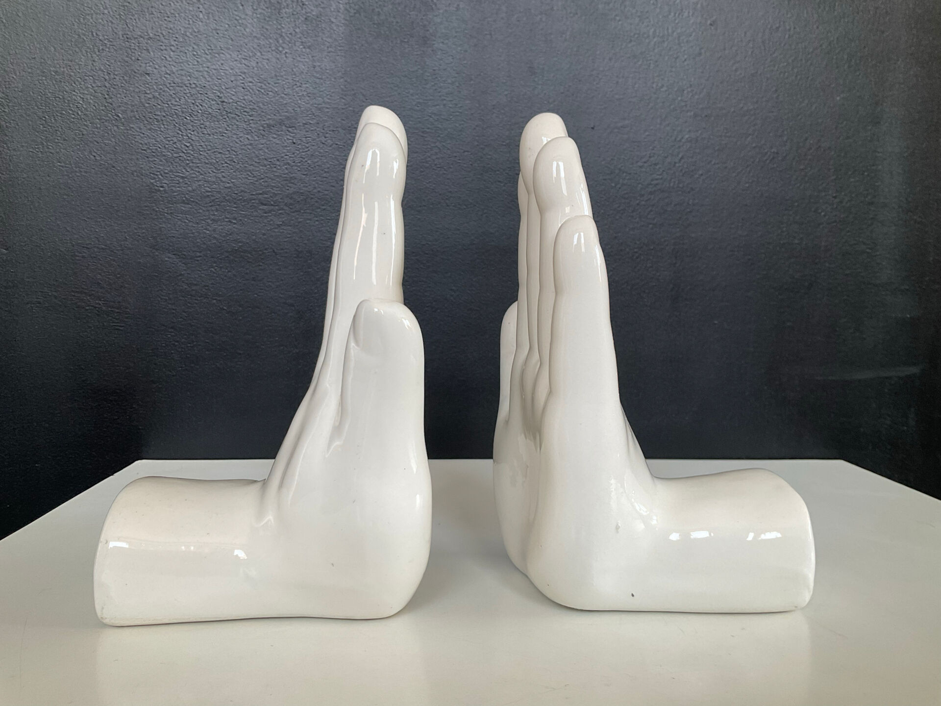 Pair of vintage ceramic enamelled hand bookends