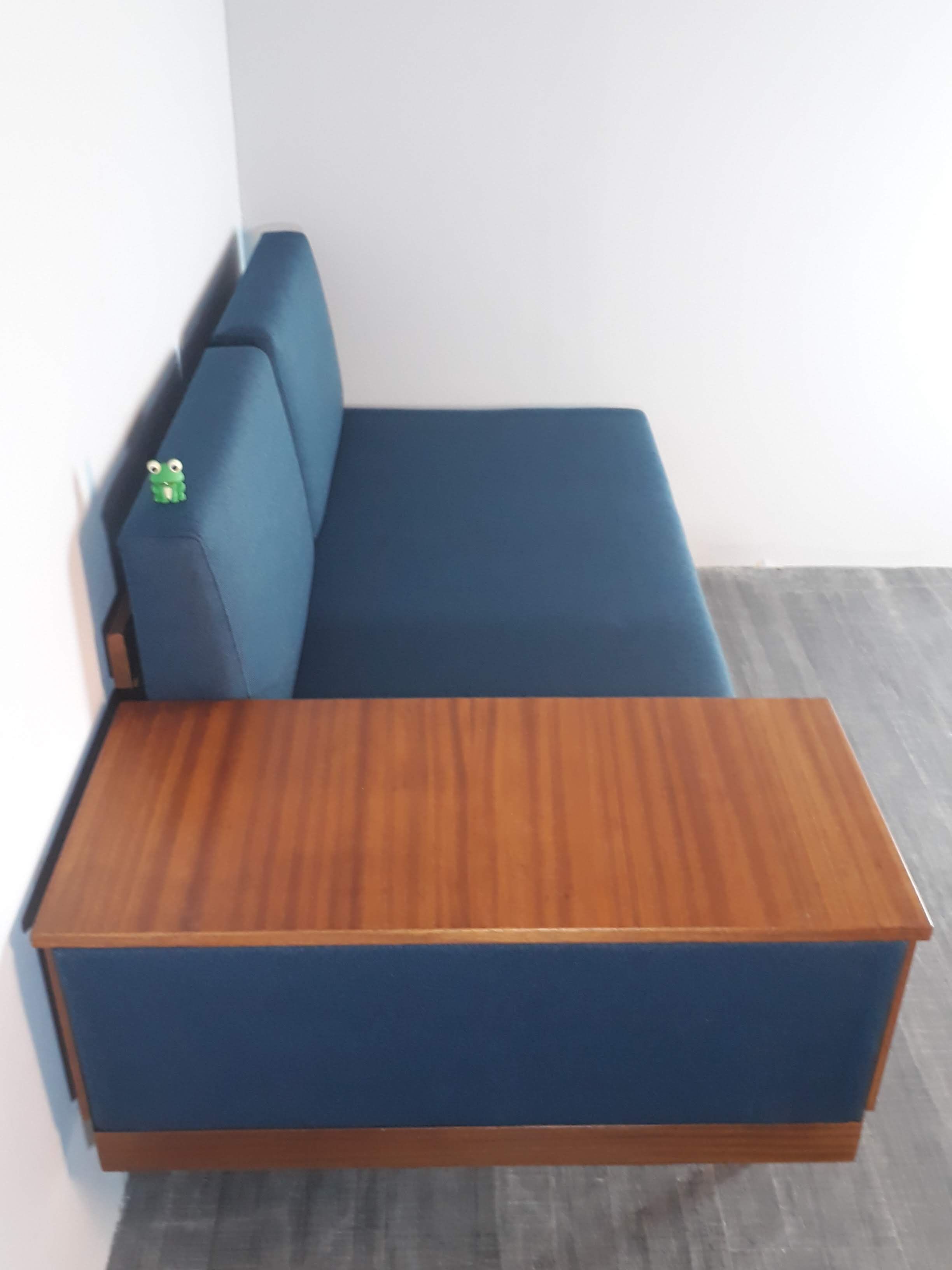 Daybed Teak Sofa and Blue Fabric Design Ingmar Relling, Norwegian 1960