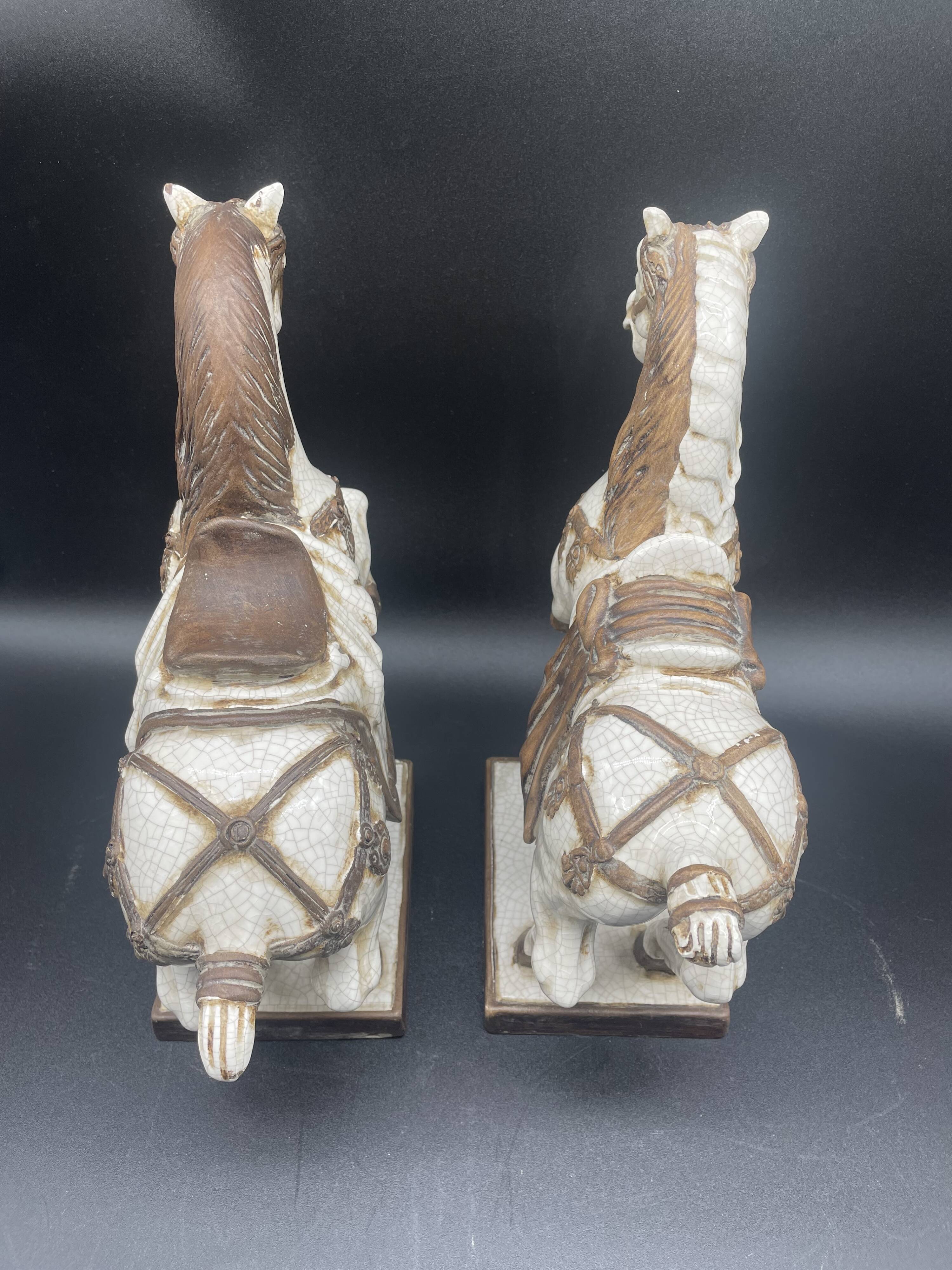 Large pair of crackled ceramic horses – China 20th century