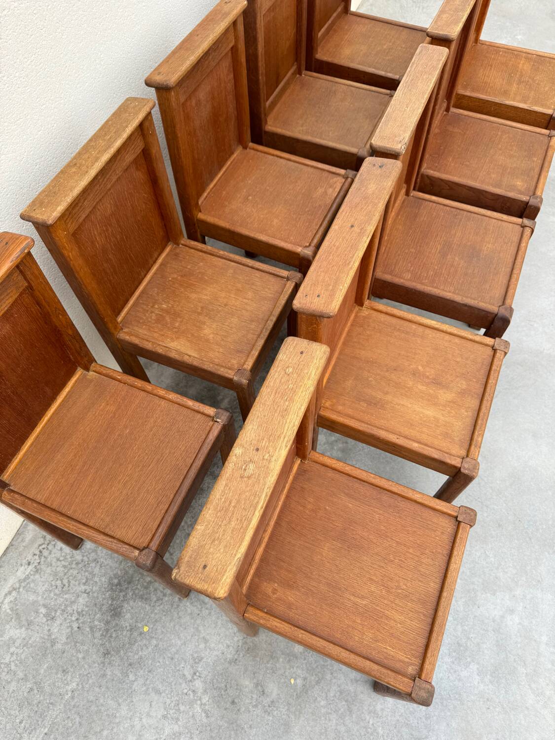 Set of 10 Brutalist Monastery Chairs from the 50s