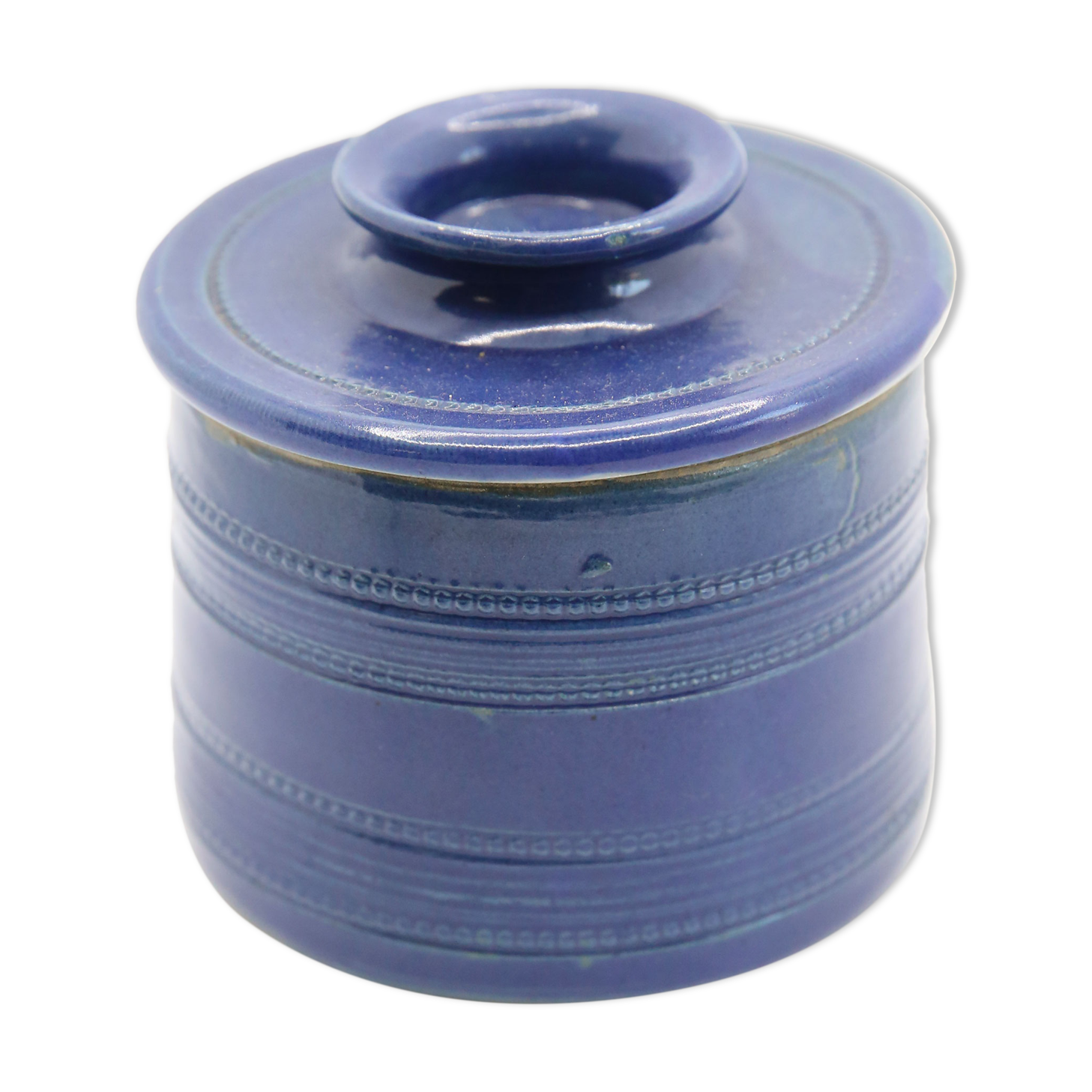Beurrier à eau artisanal en grès émaillé bleu marine