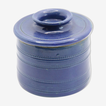 Artisanal water butter maker in navy blue enamelled stoneware