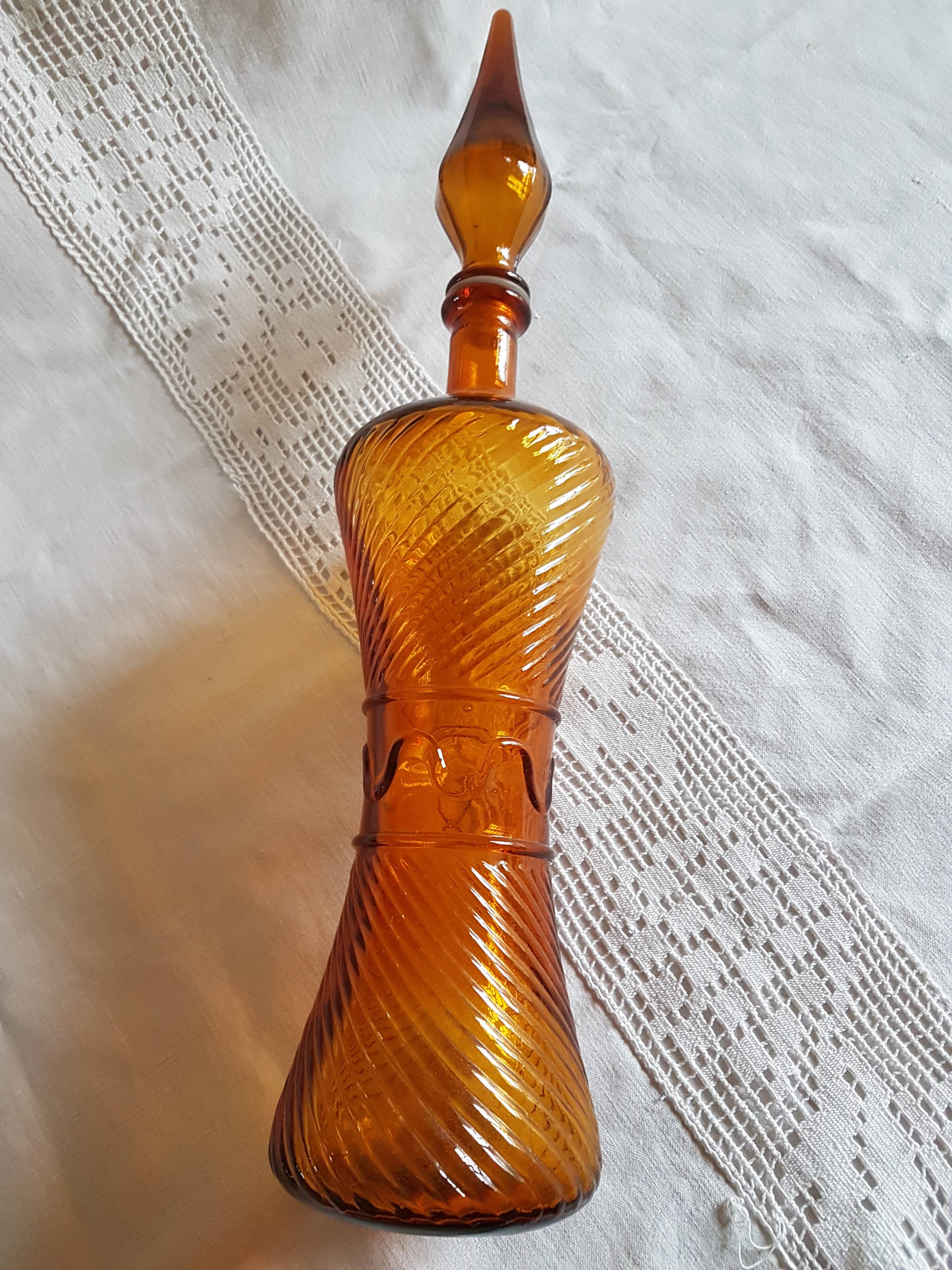 Large Empoli bottle in textured amber glass
