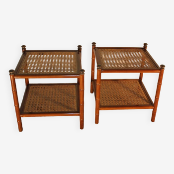 Pair of tables, straw, bamboo style