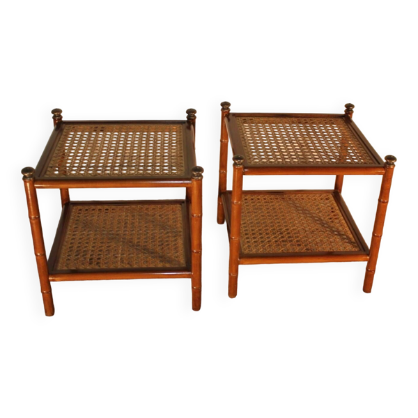 Paire de tables, paille, façon bambou