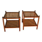 Pair of tables, straw, bamboo style