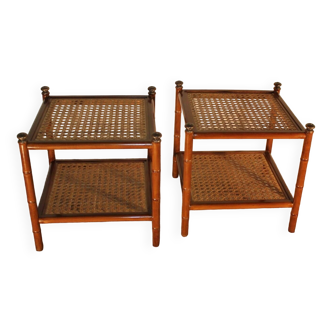 Pair of tables, straw, bamboo style