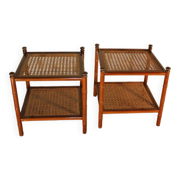 Paire de tables, paille, façon bambou
