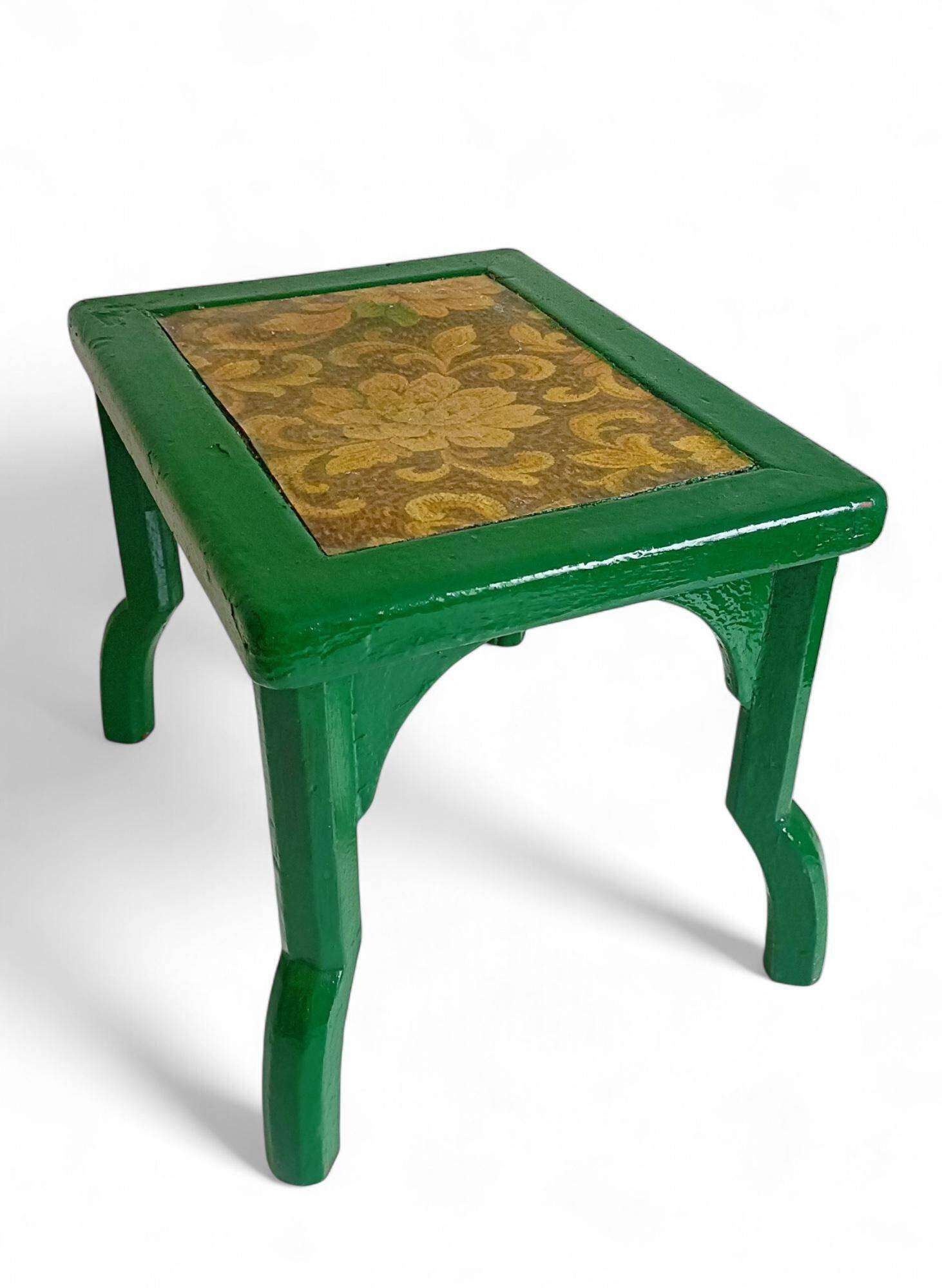 Antique Painted Accent Table with Vintage Floral Top, Bohemian Style