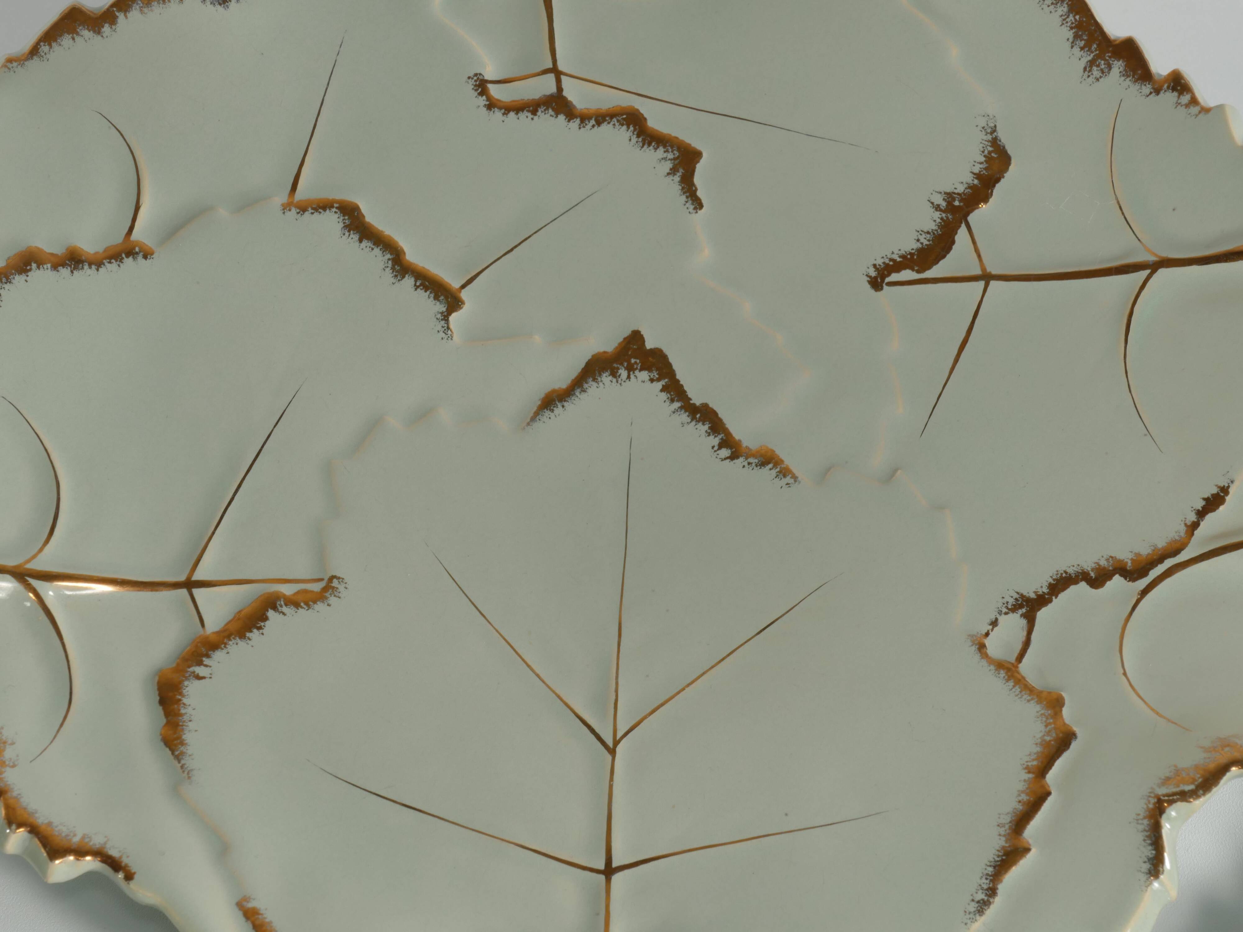 Art Deco Pistachio and Gold Leaf Plates Viloca Paris Caffarelli