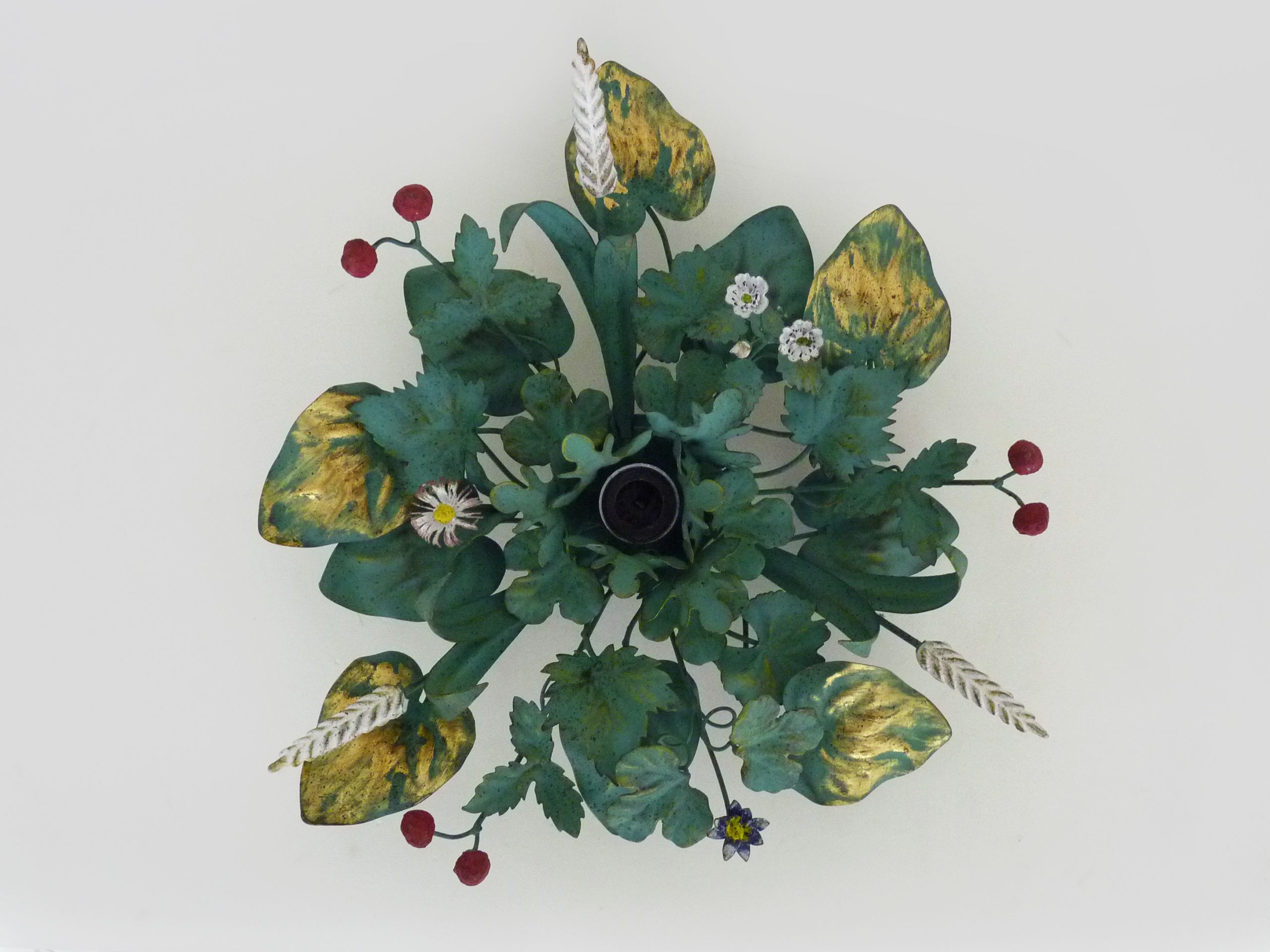 Ceiling lamp or wall lamp with painted metal foliage, ear of wheat. Year 70 80