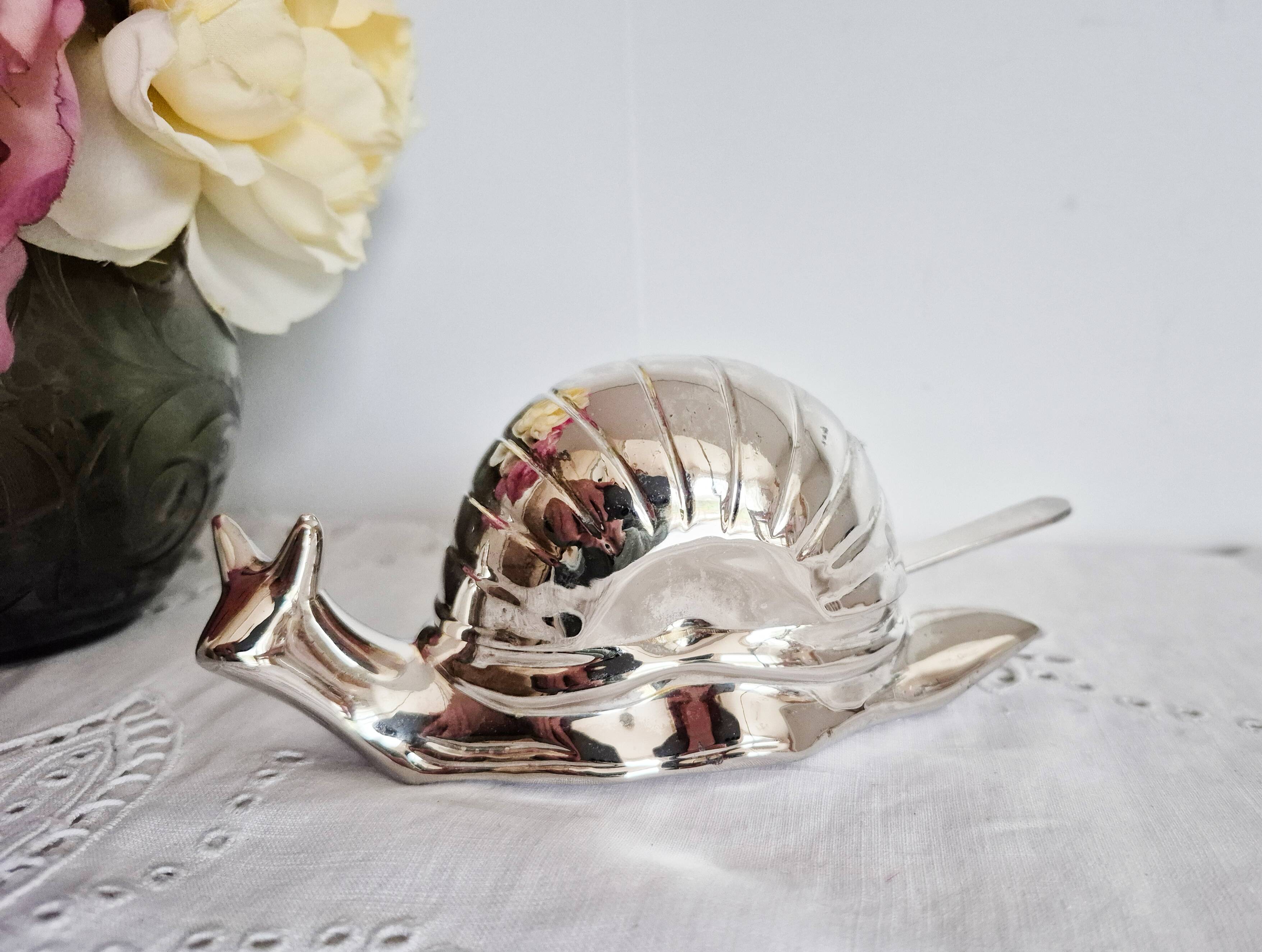 Antique butter dish Silver-plated snail