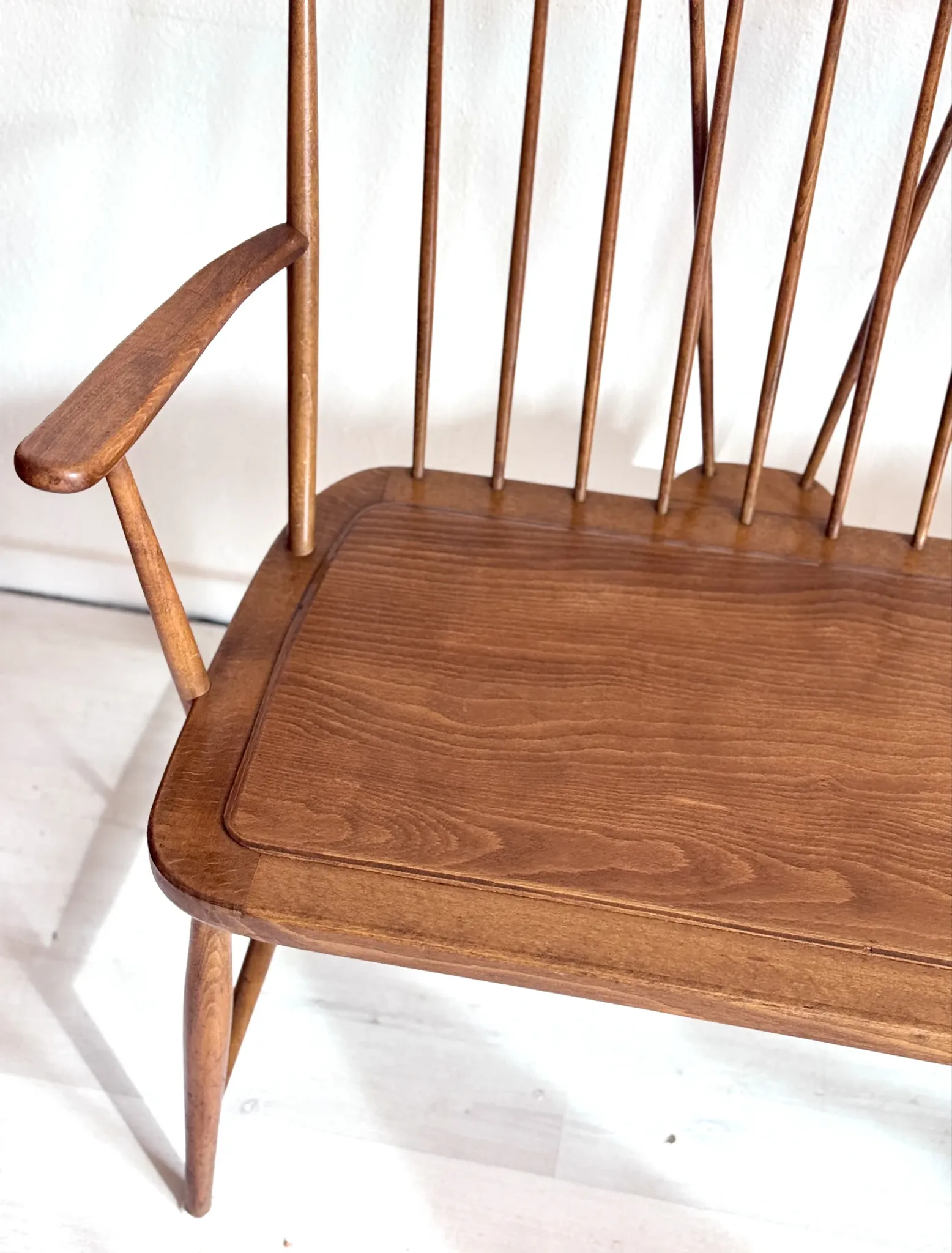 Vintage mid-century slatted bench from the 1960s.