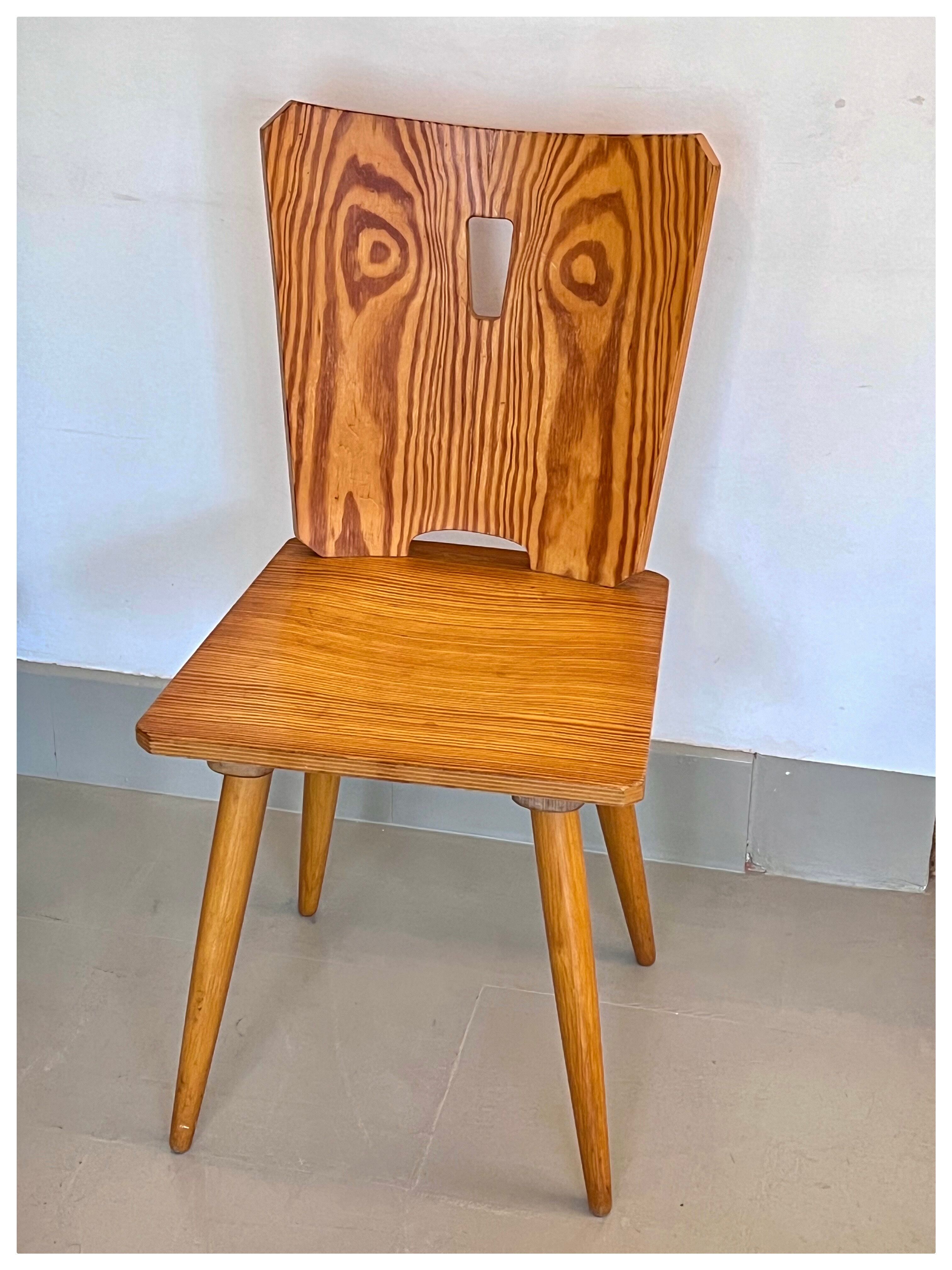 Vintage brutalist pine chairs