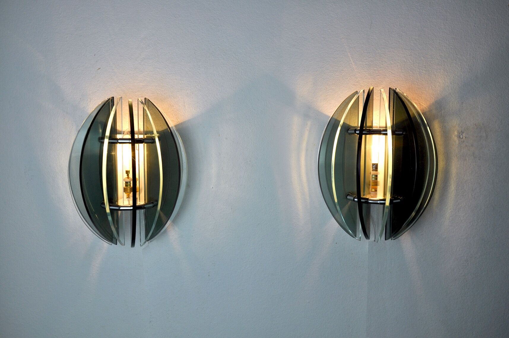 Pair of Veca wall lamps, two-tone murano glass, Italy, 1960
