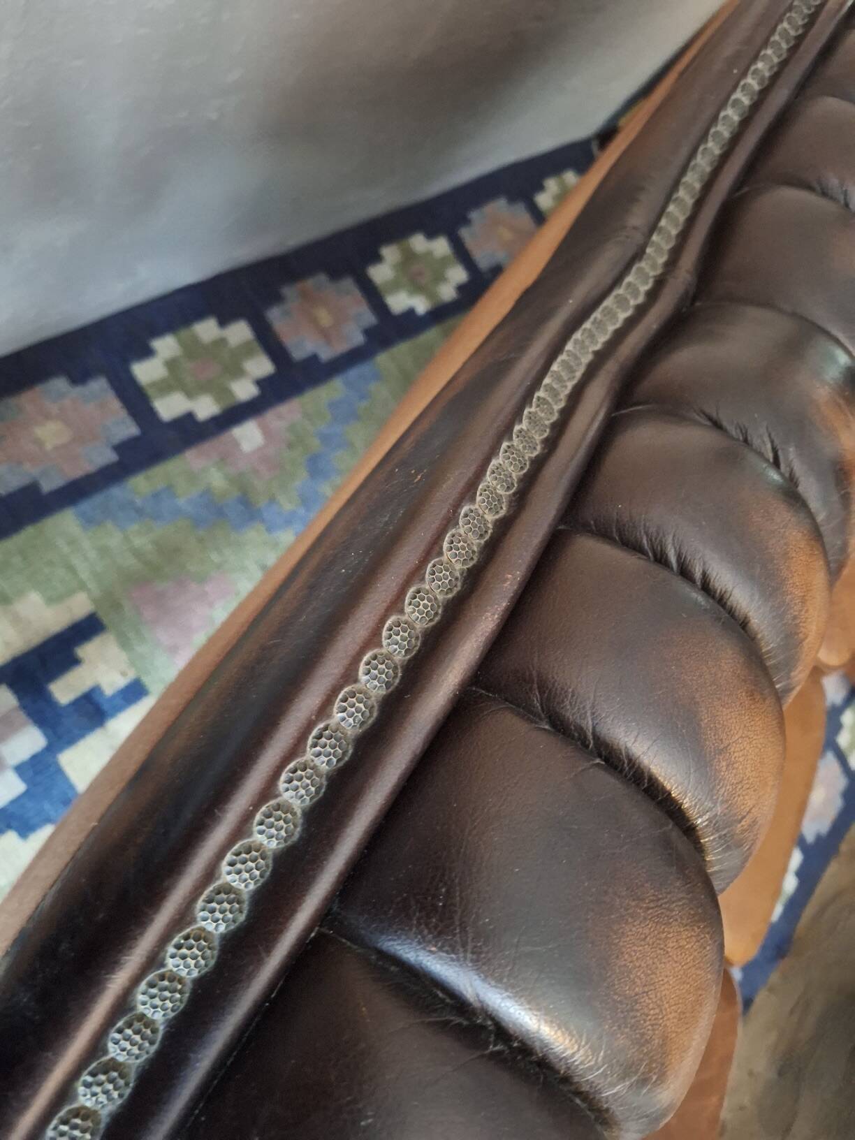 Chesterfield 3-seater chestnut coloured leather sofa