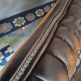 Chesterfield 3-seater chestnut coloured leather sofa