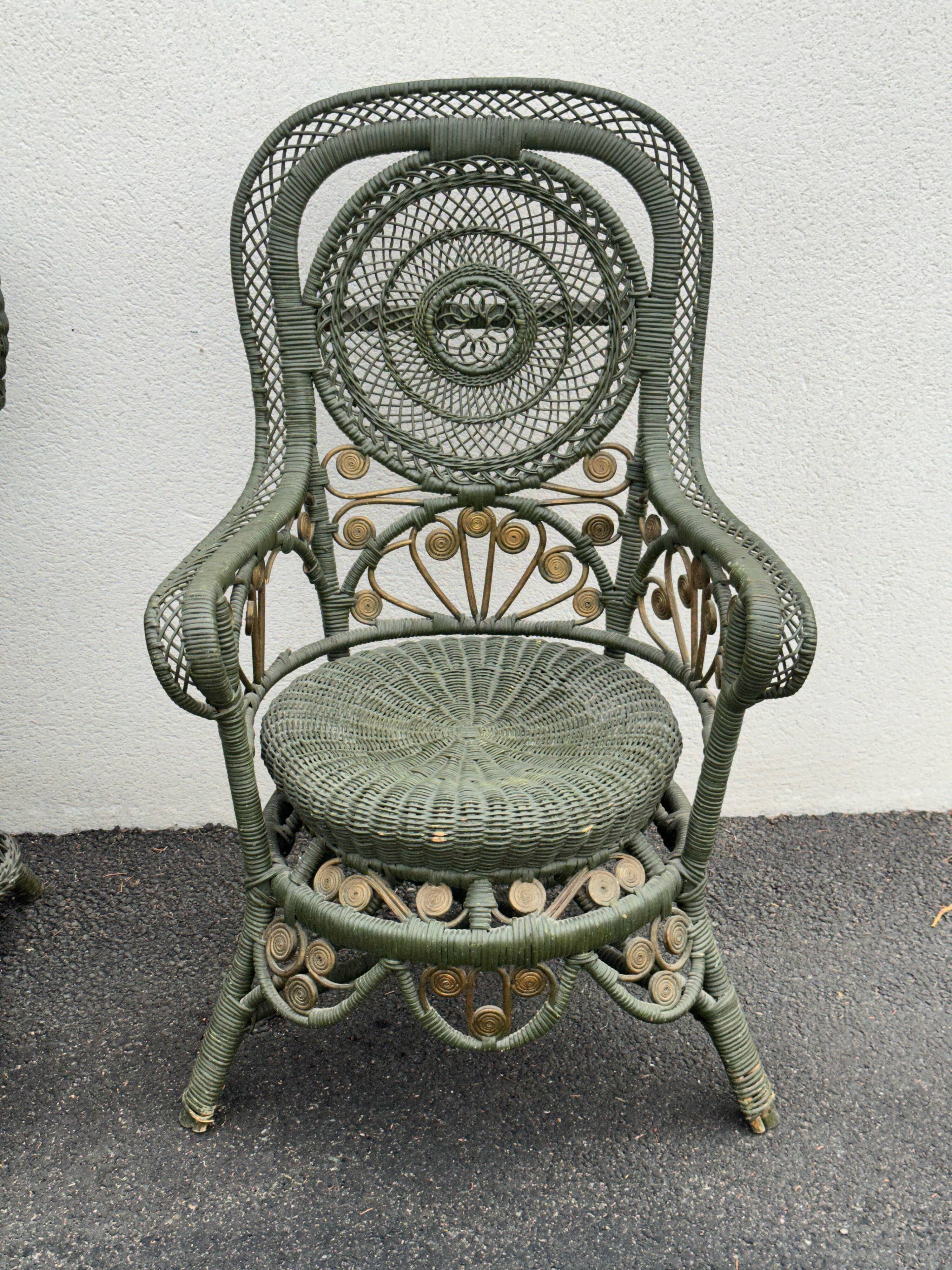 Perret & Vibert pair of ornate rattan armchairs, circa 1890
