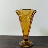 Art Deco amber cup-shaped vase with rose motifs