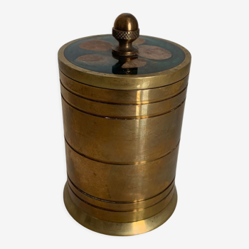 Vintage tobacco pot 1960 brass enamels marble pot - 10 x 6 cm