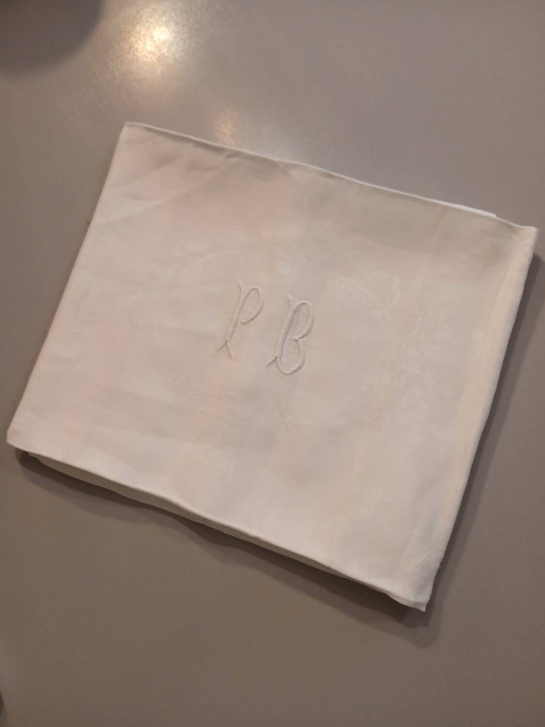 3 small antique tablecloths with embroidered initials PB