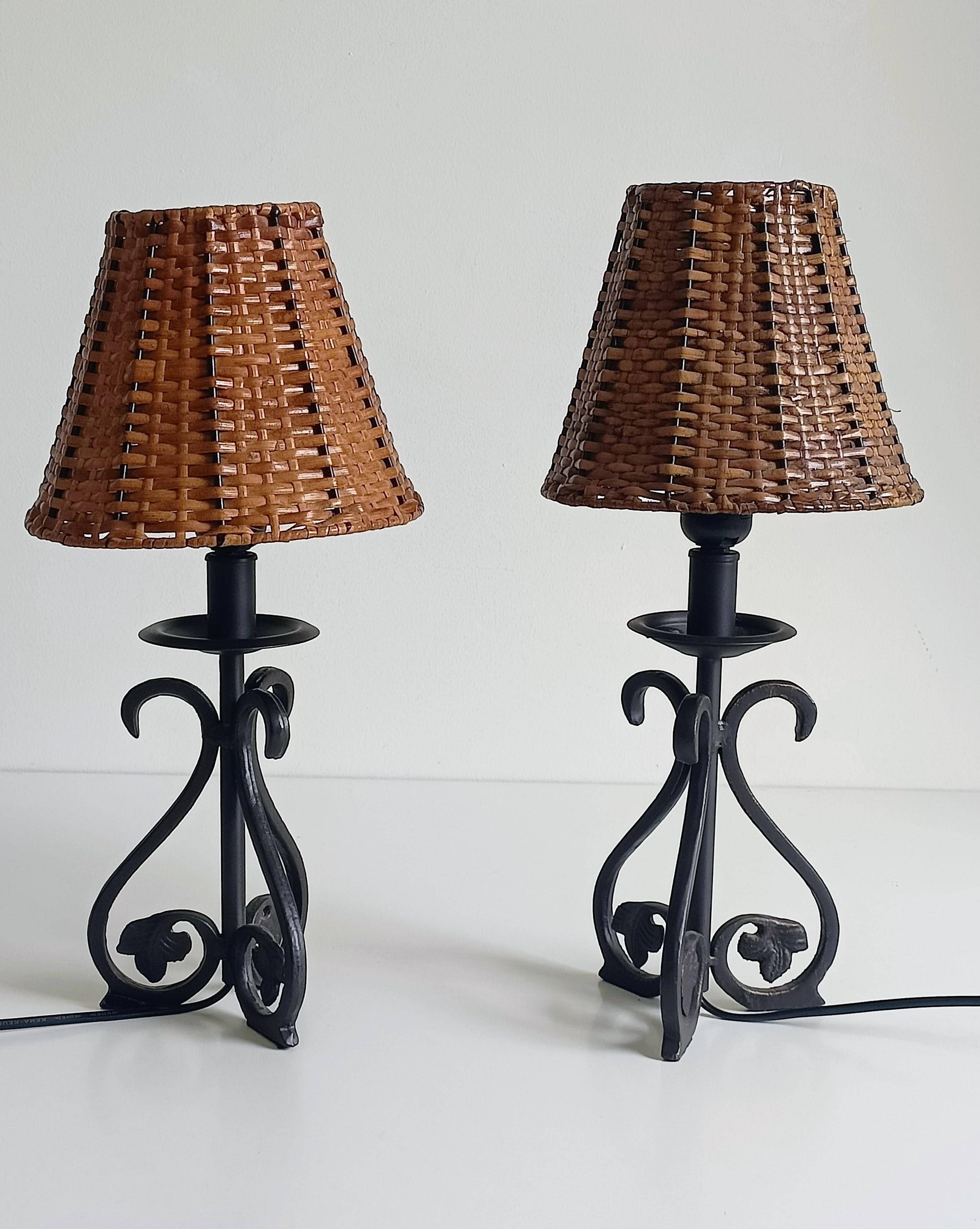 Mid-20th Century Spanish Hand-Forged Wrought Iron Table Lamps