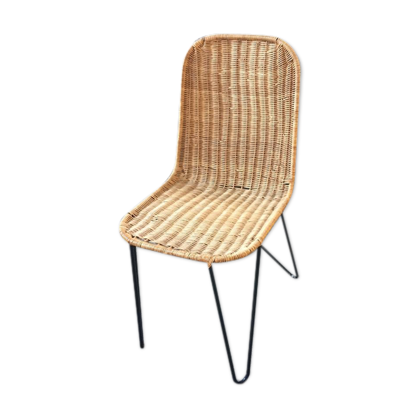 raoul guys chair in rattan and metal base year 50
