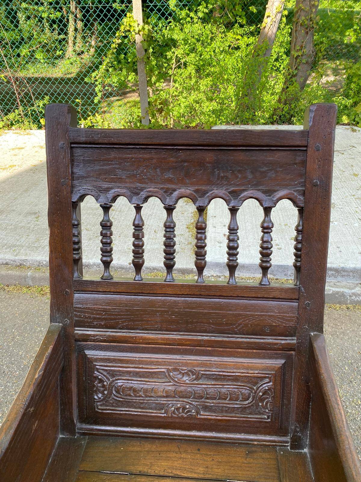 19th-century solid wood cathedral armchair