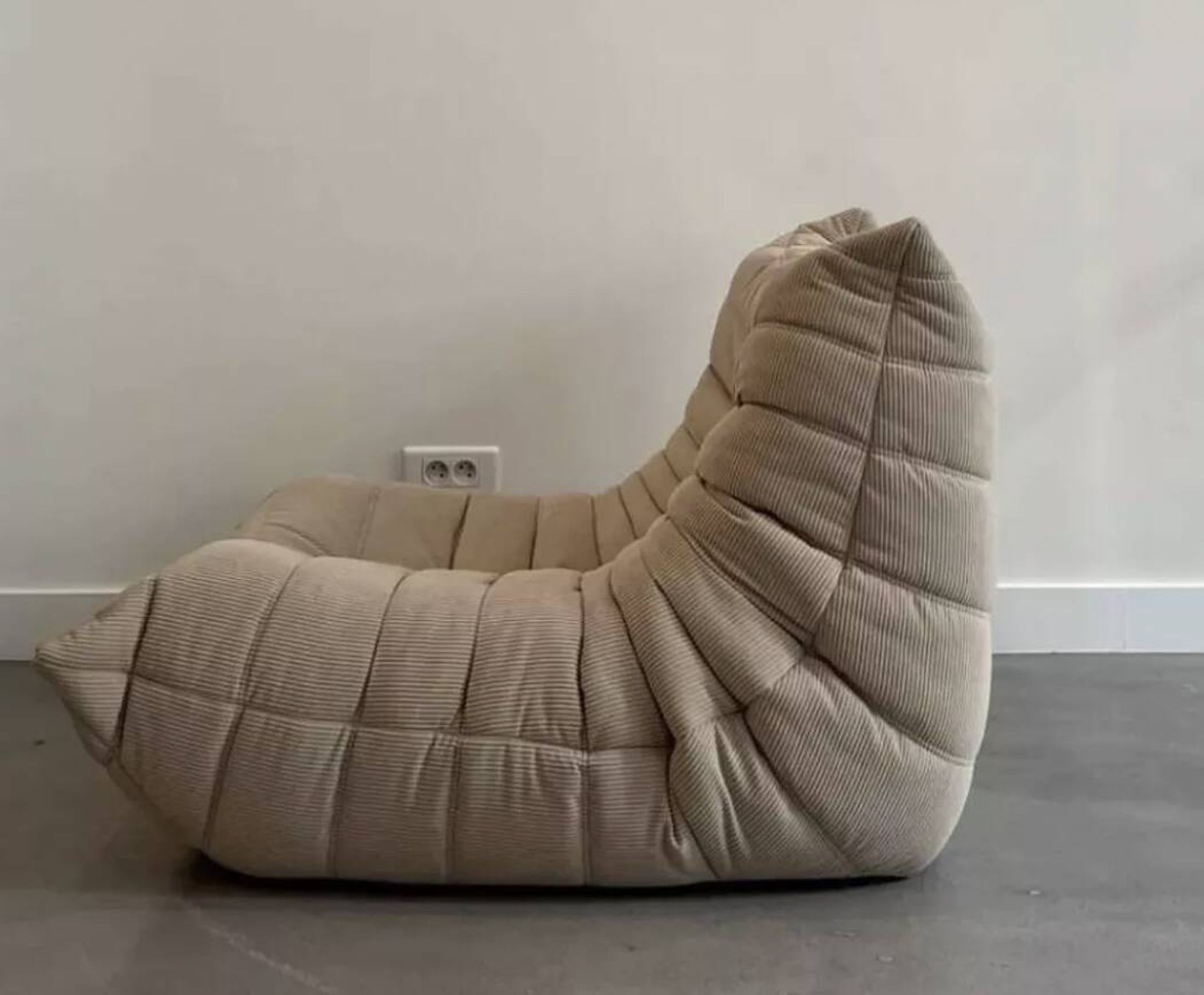 Beige velvet Togo armchair by Michel Ducaroy