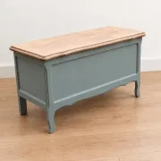 Renovated antique chest in grey-green – natural wood lid – vintage storage 90 cm