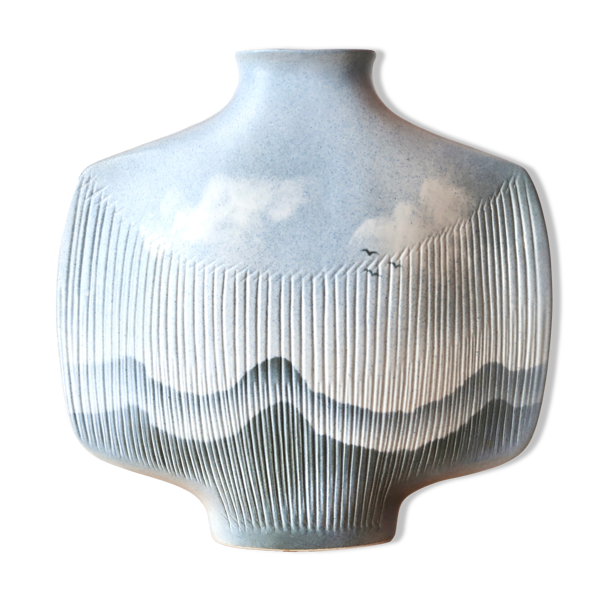 Vase de Yves Mohy en porcelaine Virebent, années 70