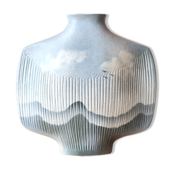 Vase de Yves Mohy en porcelaine Virebent, années 70