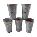 Lot de 5 verres en grès vintage gris émaillés années 70