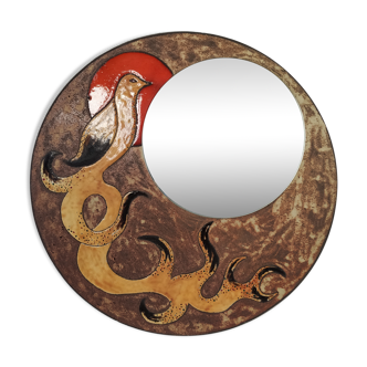Enamel mirror on Volvic lava by Jacques Avier, 1980s