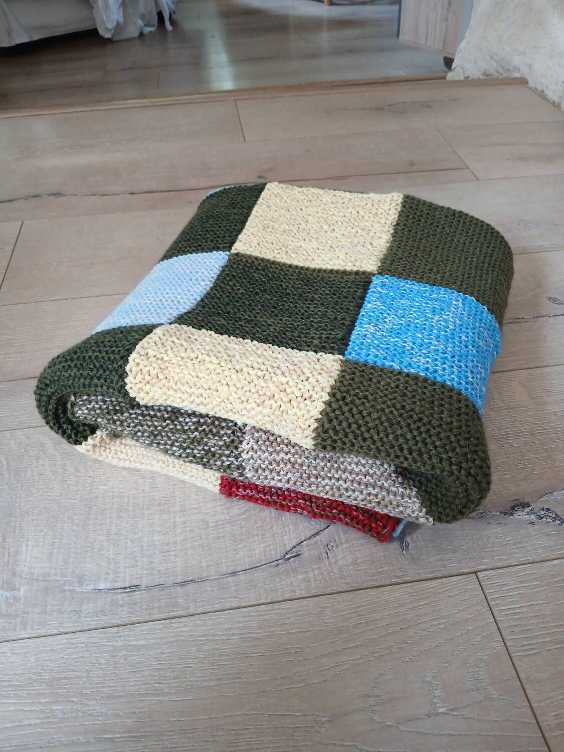 Plaid patchwork tricoté main