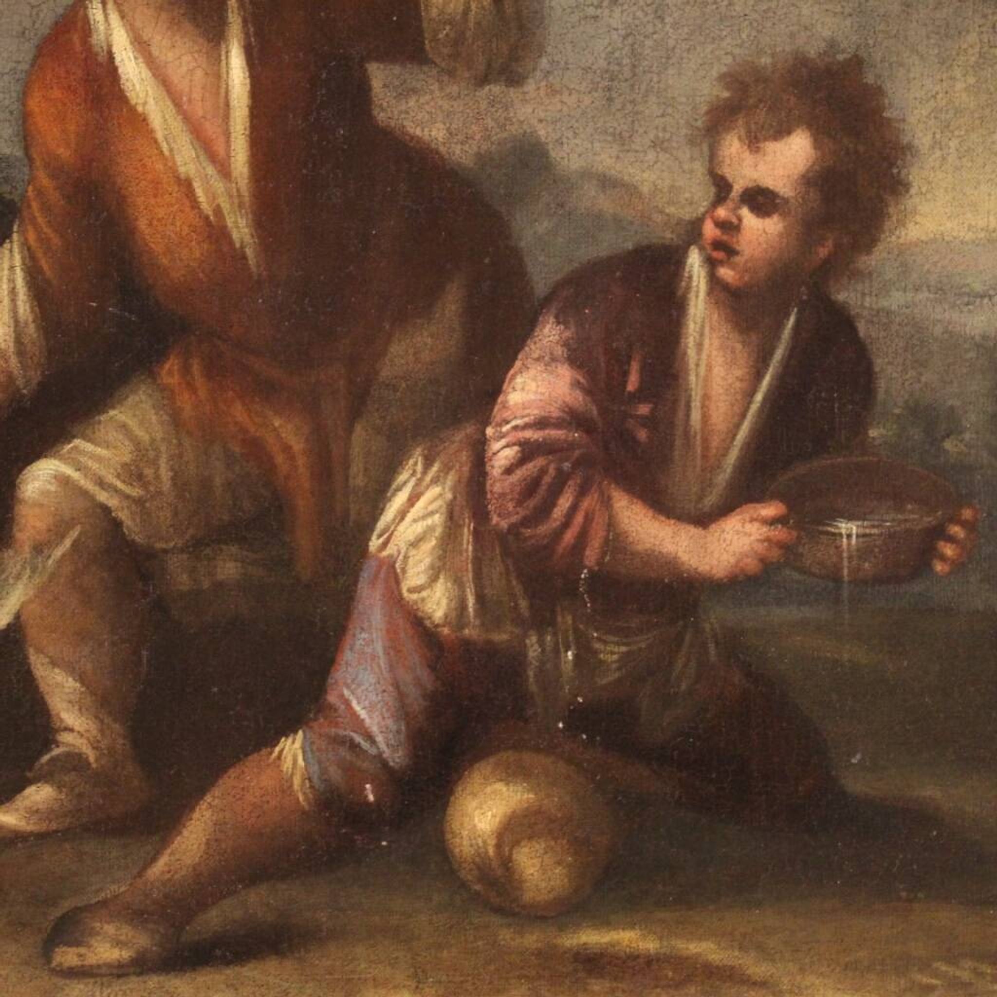 Painting oil on canvas landscape with children from the 18th century