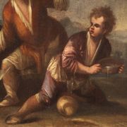 Painting oil on canvas landscape with children from the 18th century