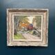 Original Swedish Oil on Canvas – "Path to the Red Cabins" by Karl Gustaf Strandberg (1891–1981) – Signed – Vintage and Framed – 50 × 43 cm (19.7 × 16.9 inches)