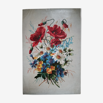 Lithograph bouquet of flowers of the tricolor field