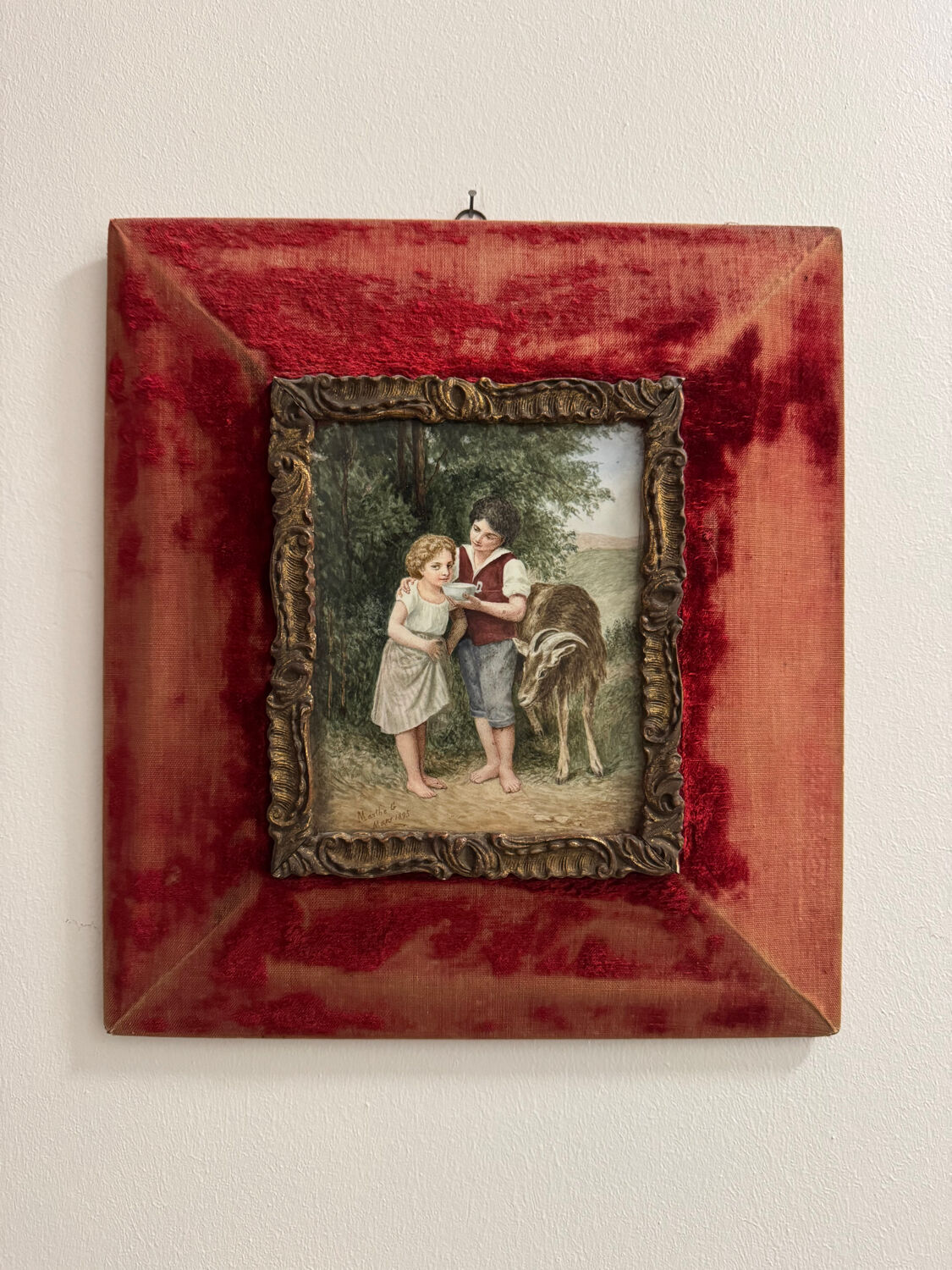 Pastoral scene painting on porcelain, 19th century